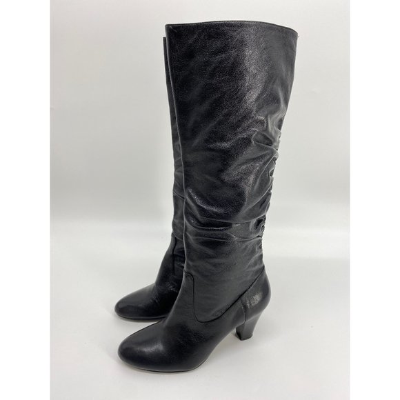 Nine West Black Leather Slouch Boots Size 8M - Picture 3 of 5